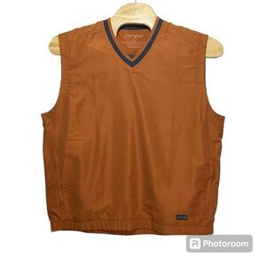 Life is Good Golf Vest Mens XL Burnt Orange Elastic Hem Zipper Pockets
